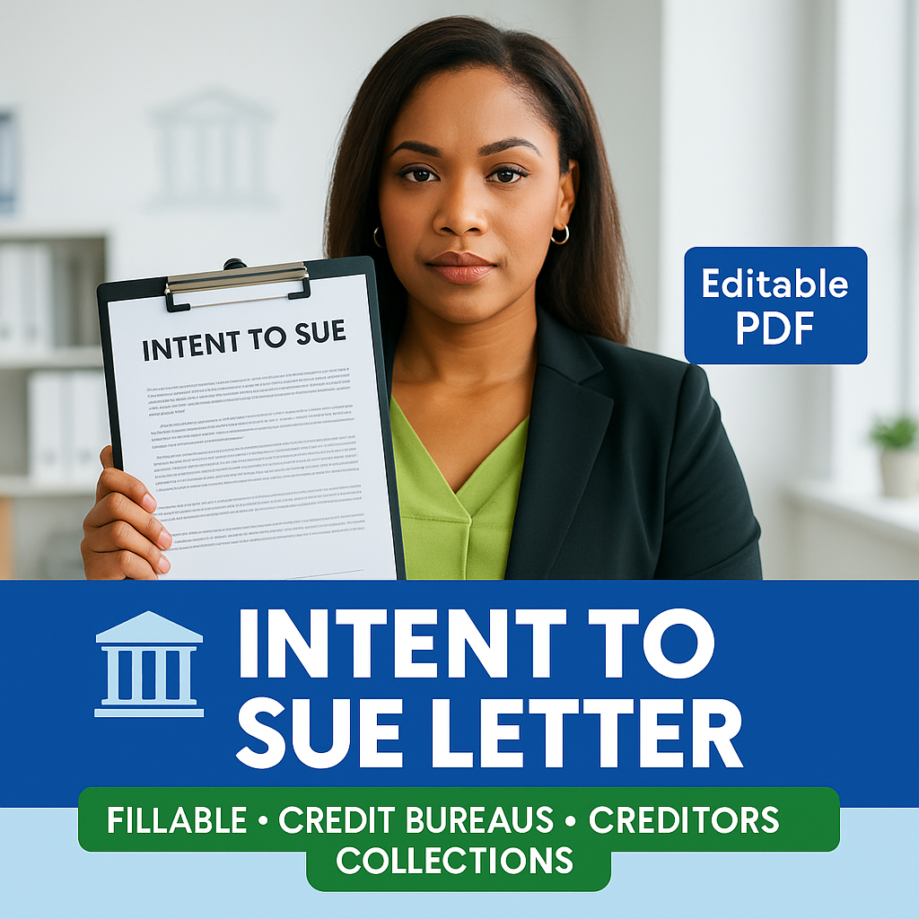 Intent to Sue  Fillable Letter (for credit bureaus, creditors, collections agencies, etc. )